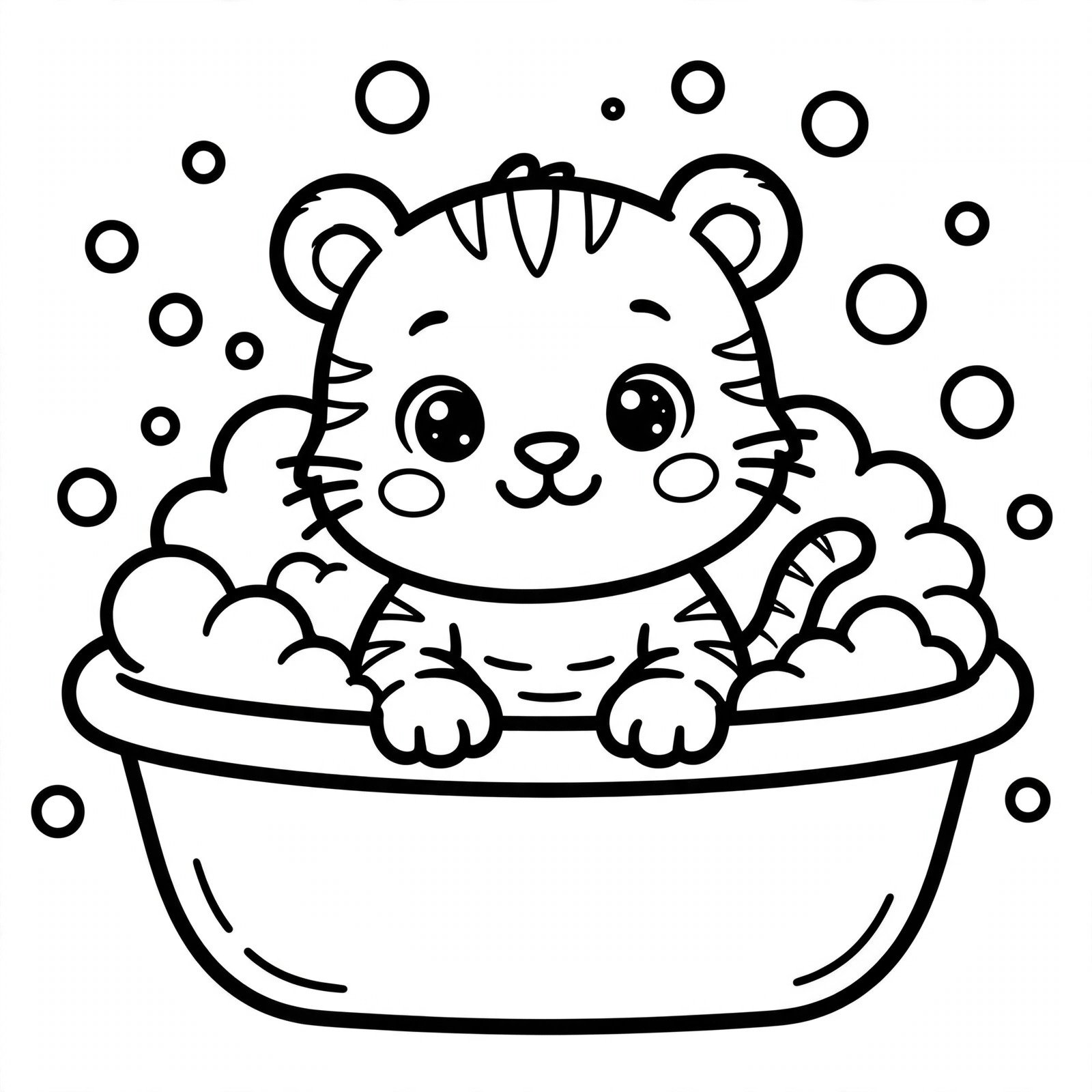 Baby Tiger Bathing Drawing – Fun Online Coloring Page for Kids