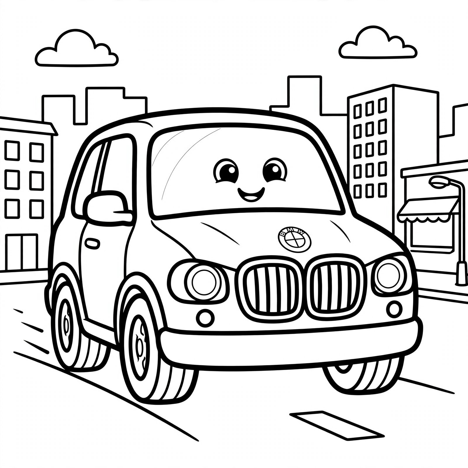 BMW in the City Coloring Page – Free Online Car Color
